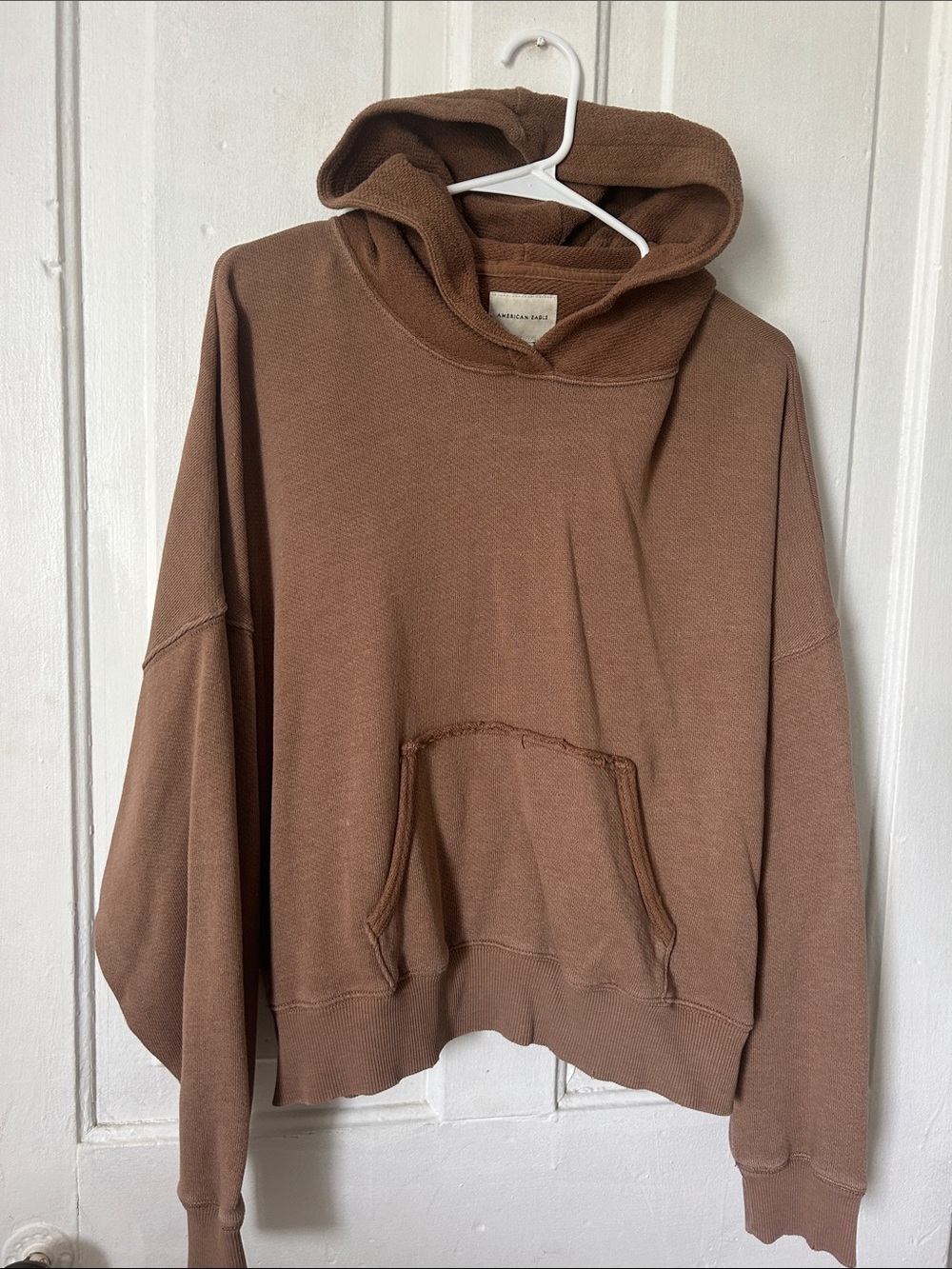 American Eagle Outfitters Cropped Mauve-Brown Hooded Pullover